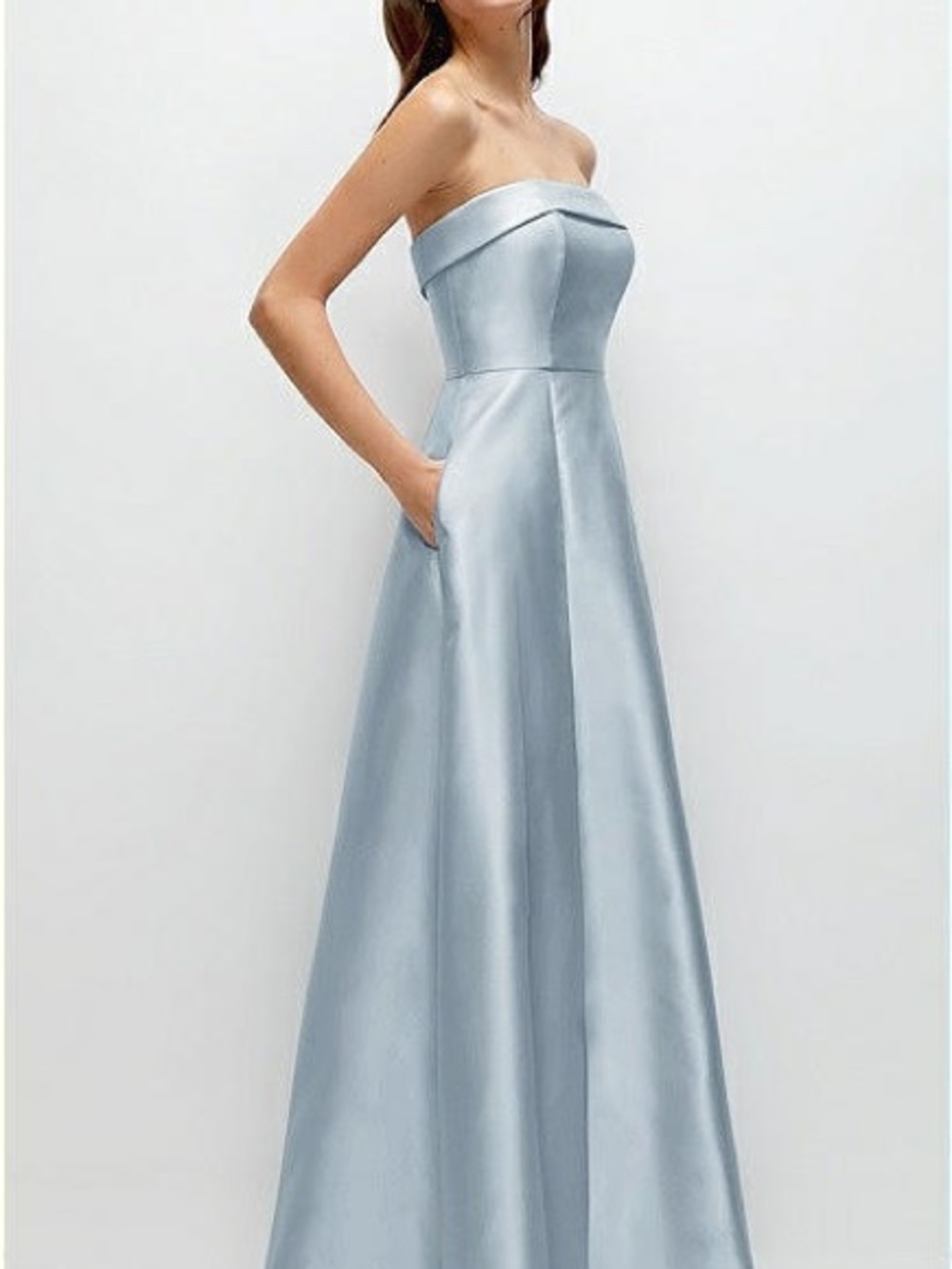 Strapless Light Blue Satin Evening Gown